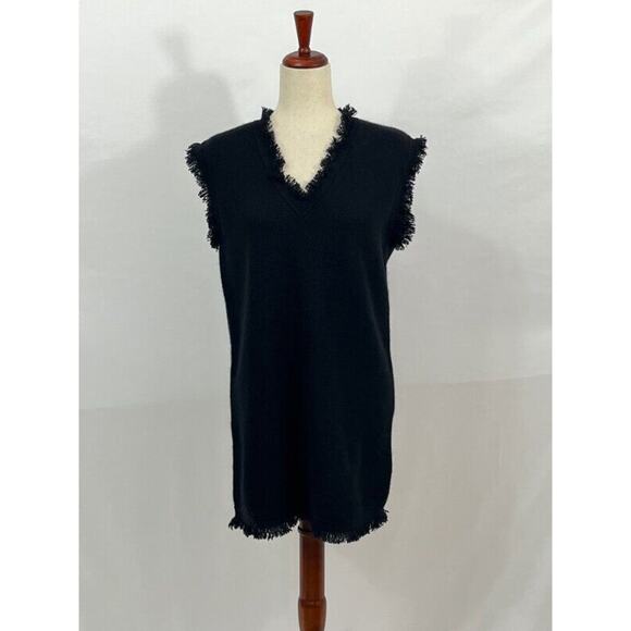 LISA YANG Sz 1 S Small Black Lola 100% Cashmere Fringe Trim Tunic Dress - Picture 11 of 14